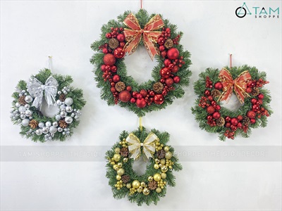 Vòng nguyệt quế Noel nhiều châu ĐK 40 - 55cm [Cổ điển - 3 màu] VNGQ-X-46